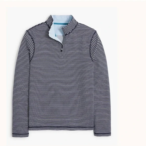 Sz L J Crew Performance Pullover Mens Blue White Striped 1/4 Zip Active Golf - Picture 1 of 11